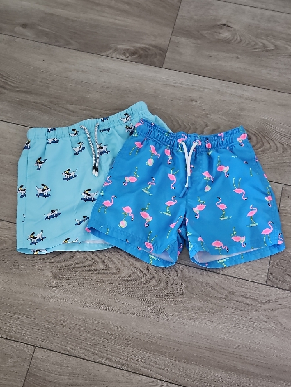 Cat & Jack Boys Blue Flamingo and Light Blue Dog Swim Trunks Bundle